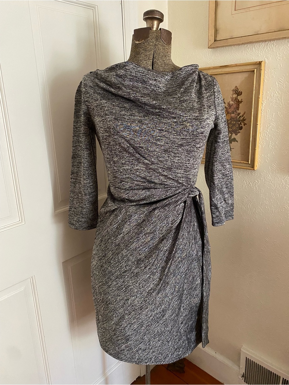 Ann Taylor Gray Knit Wrap-Tie Women’s Dress - Elegant Day-to-Evening Style XSP